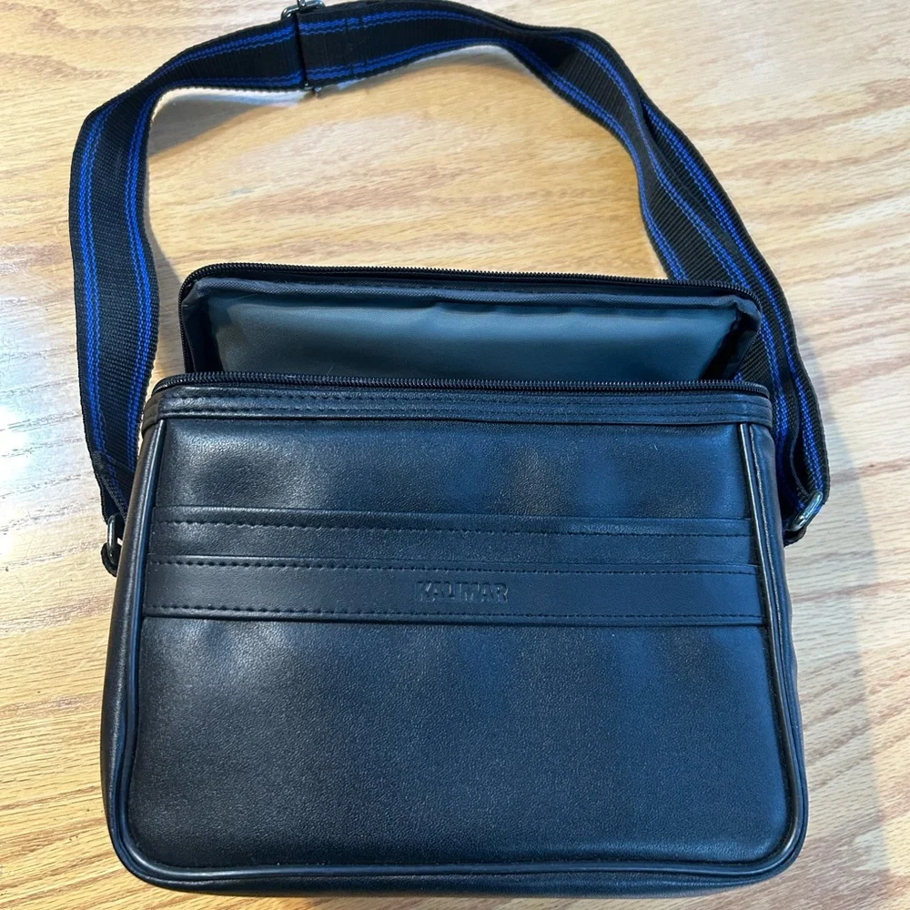 Kalimar Black Leather Camera Carrying Bag‎ Shoulder Strap Crossbody Compartments